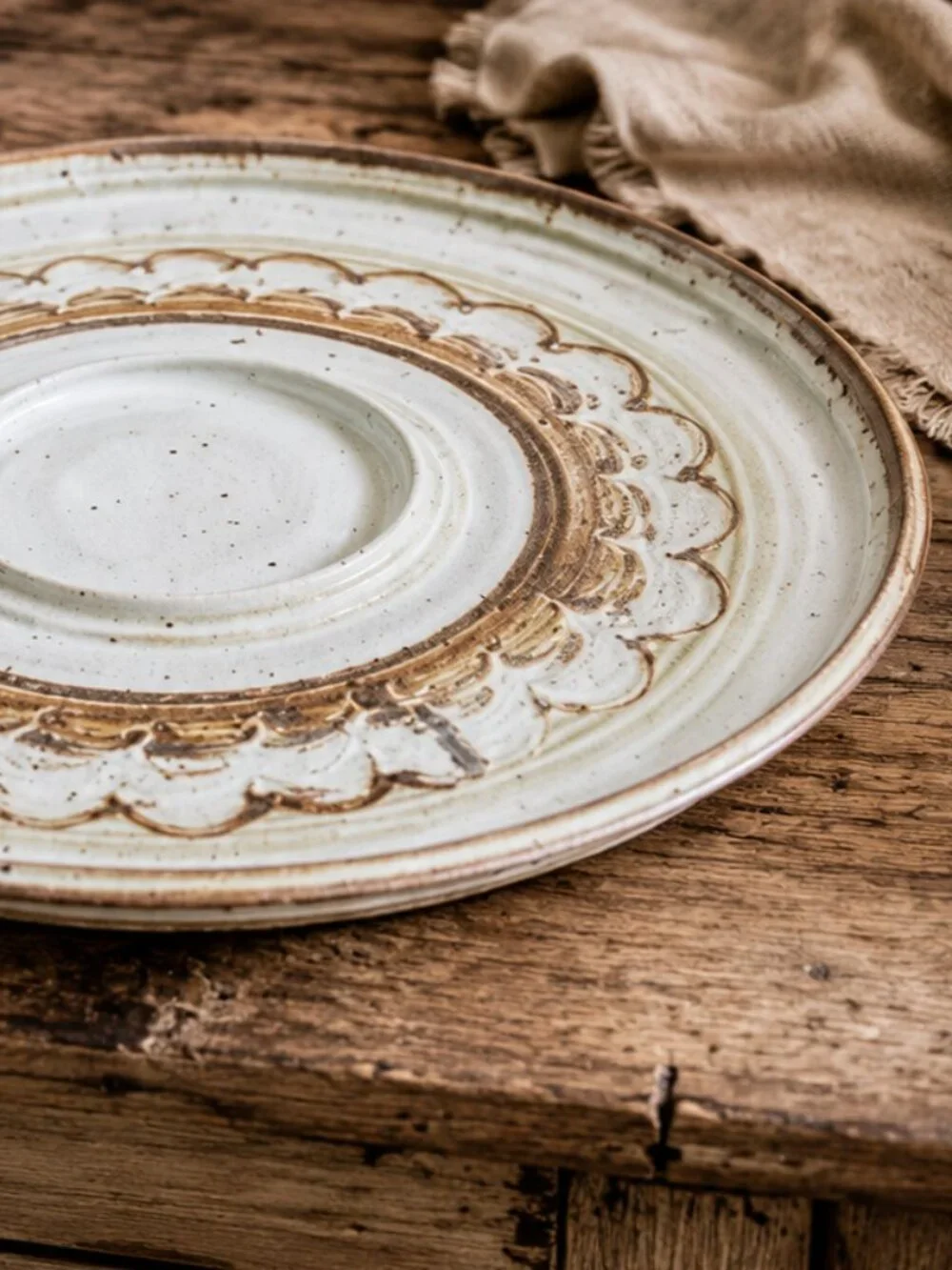 Vintage Signed Studio Pottery Glazed Stoneware Oversized Brown & Cream Platter
